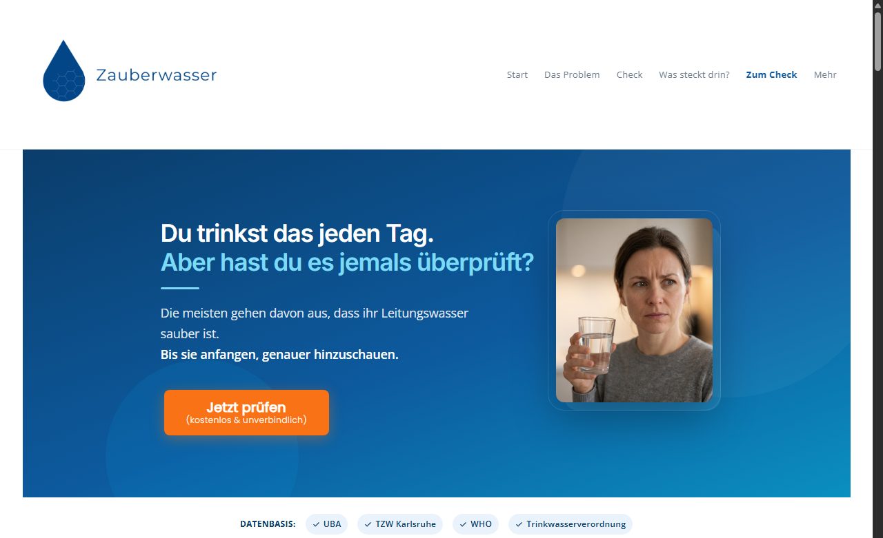 Zauberwasser Homepage - Wasserfilter Aufklaerungsplattform
